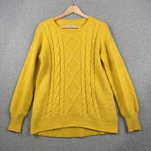 LOFT Sweater Womens XS Yellow Green Cable Knit Pullover Chunky Wool Blend Bright